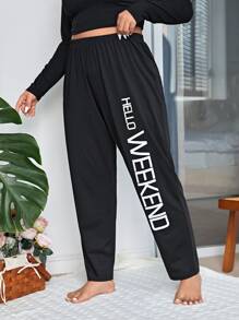 Plus Letter Graphic Sleep Trousers - Black - View 1