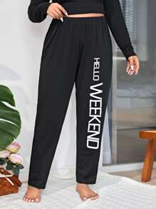 Plus Letter Graphic Sleep Trousers - Black - View 3