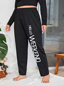 Plus Letter Graphic Sleep Trousers - Black - View 4
