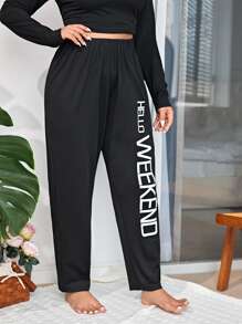 Plus Letter Graphic Sleep Trousers - Black - View 5