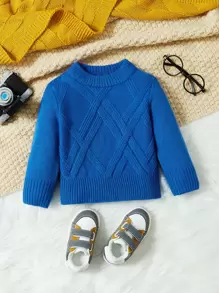 SHEIN 男嬰菱形針織套頭毛衣 - 藍色 - 查看 1