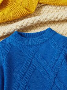 SHEIN 男嬰菱形針織套頭毛衣 - 藍色 - 查看 3