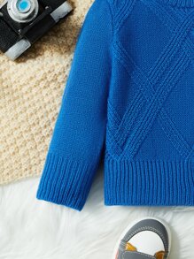 SHEIN 男嬰菱形針織套頭毛衣 - 藍色 - 查看 4