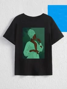 edelsteinstudio Artist Plus Size Figure Graphic Tee, For Summer, 100% Cotton, Holiday, Vacation, Festival - Black - View 1