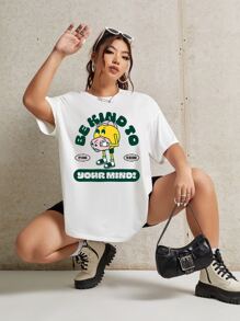 JORD.DESIGNS Áo thun hở vai họa tiết hoạt hình & chữ cỡ lớn của nghệ sĩ, Quần áo nữ, Mùa hè, Cotton - trắng - Xem 4