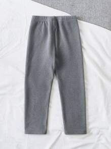 SHEIN Young Girl Casual Snug Fit Thermal Leggings, Dark Grey, Autumn/Winter - Dark Grey - View 2