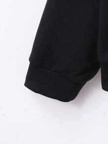 Tween Girl Casual Sweatshirt With Reflective Bear Print And Drop Shoulder Design - Black - View 5