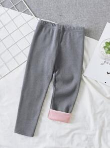 SHEIN Young Girl Casual Snug Fit Thermal Leggings, Dark Grey, Autumn/Winter - Dark Grey - View 3
