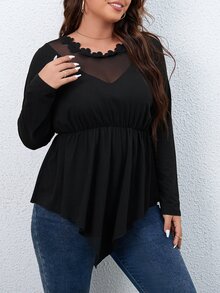 Camiseta de malla en contraste bajo hanky - Negro - Ver 3
