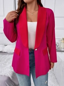 SHEIN Clasi 大碼青果領單釦西裝外套 - 玫紅色 - 查看 6