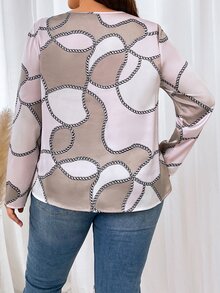 SHEIN Clasi 大碼錬條圖案V領襯衫 - 彩色 - 查看 3