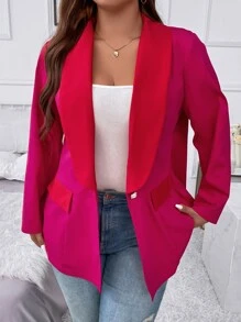 SHEIN Clasi 大碼青果領單釦西裝外套 - 玫紅色 - 查看 7