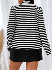 SHEIN Clasi Áo vest Plus size Nút đôi Tương phản ràng buộc Sọc Giải trí - Đen và trắng - Xem 2