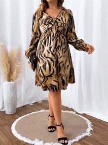 SHEIN Clasi Vestido con estampado de tigre girante delantero - Multicolor - Ver 5