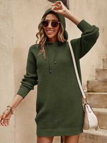SHEIN LUNE Drop Shoulder Drawstring Hooded Jumper Dress