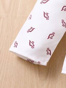 SHEIN Young Boy Cartoon Graphic Bow Front Shirt & Suspender Pants - Red and White - View 5