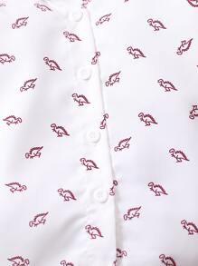 SHEIN Young Boy Cartoon Graphic Bow Front Shirt & Suspender Pants - Red and White - View 6