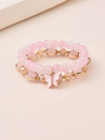 2入組蝴蝶裝飾串珠手鏈