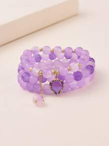 3 chiếc vòng tay đính cườm quyến rũ trái tim - Màu tím - Xem 1