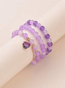 3 chiếc vòng tay đính cườm quyến rũ trái tim - Màu tím - Xem 2