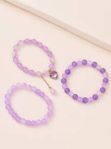 3 chiếc vòng tay đính cườm quyến rũ trái tim - Màu tím - Xem 3