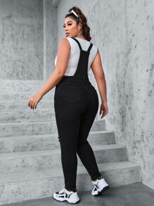 SHEIN EZwear Petos mezclilla desgarro sin top tank - Negro - Ver 2