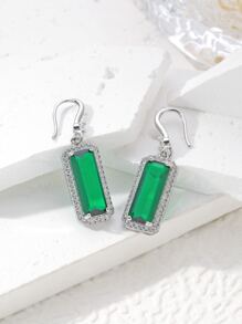 Cubic Zirconia Drop Earrings - Green - View 3