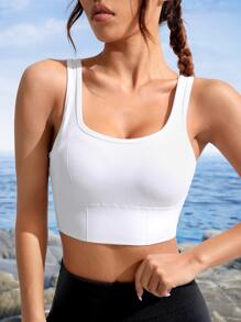 Easithlete Solid Rib-knit Sports Bra