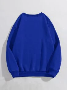 SHEIN LUNE Plus Floral Print Thermal Lined Sweatshirt - Royal Blue - View 2