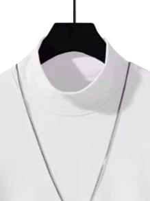 Manfinity Hypemode Loose Fit Men's Solid Color Mock Neck Drop Shoulder Sweatshirt Without Necklace - White - View 4