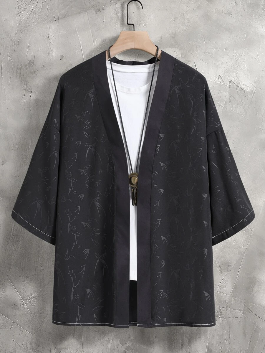 Manfinity Men Graphic Print Drop Shoulder Kimono Without Tee - Black - View 1