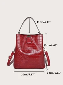Yogodlns 迷你水桶包鳄鱼压纹 PU，勃艮第包，包包，新年理想礼物，时尚勃艮第包