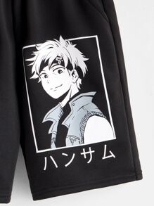 SHEIN Quần Short Trai Túi Lá thư Con số Giải trí - màu đen - Xem 3