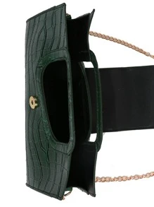 鱷魚紋正方形手提包、斜跨包、肩背包。時尚、休閒、鱷魚紋。附可調節肩帶、輕巧便攜,適用於女性、新手和白領工人,為教師禮物、女性禮物包,適用於辦公室、工作、商務、通勤、教師節 - 綠色 - 查看 3