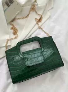 鱷魚紋正方形手提包、斜跨包、肩背包。時尚、休閒、鱷魚紋。附可調節肩帶、輕巧便攜,適用於女性、新手和白領工人,為教師禮物、女性禮物包,適用於辦公室、工作、商務、通勤、教師節 - 綠色 - 查看 4