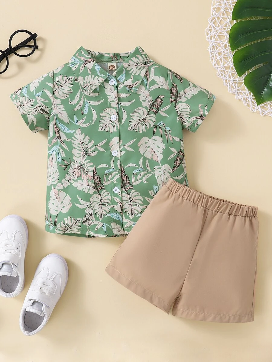 SHEIN 男童熱帶印花襯衫和短褲