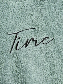 Manfinity Men Letter Embroidery Kangaroo Pocket Teddy Hoodie - Mint Green - View 3