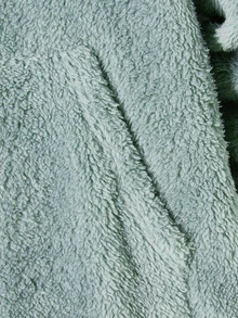 Manfinity Men Letter Embroidery Kangaroo Pocket Teddy Hoodie - Mint Green - View 4