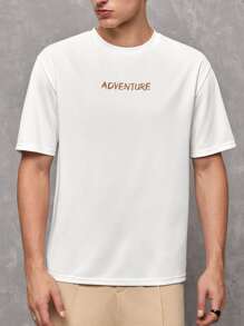 GENTILAND Oversized Men's Slogan Graphic Round Neck T-Shirt - White - View 2