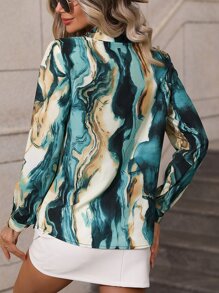 SHEIN Clasi 圖案印花前紐扣襯衫 - 水鴨藍 - 查看 2