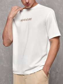 GENTILAND Oversized Men's Slogan Graphic Round Neck T-Shirt - White - View 3