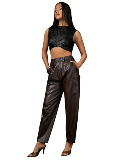 SHEIN Pantalones con bolsillo oblicuo PU