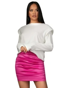 SHEIN Unity Solid Shoulder Pad Tee - White - View 1