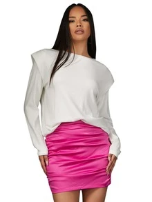 SHEIN Unity Solid Shoulder Pad Tee - White - View 3