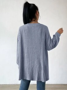 SHEIN Essnce Drop Shoulder Open Front Coat - Blue - View 2