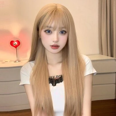 1 Bộ tóc giả dài thẳng chịu nhiệt màu vàng tổng hợp, dài 26 inch, chất liệu sợi, mặc hàng ngày, trông tự nhiên