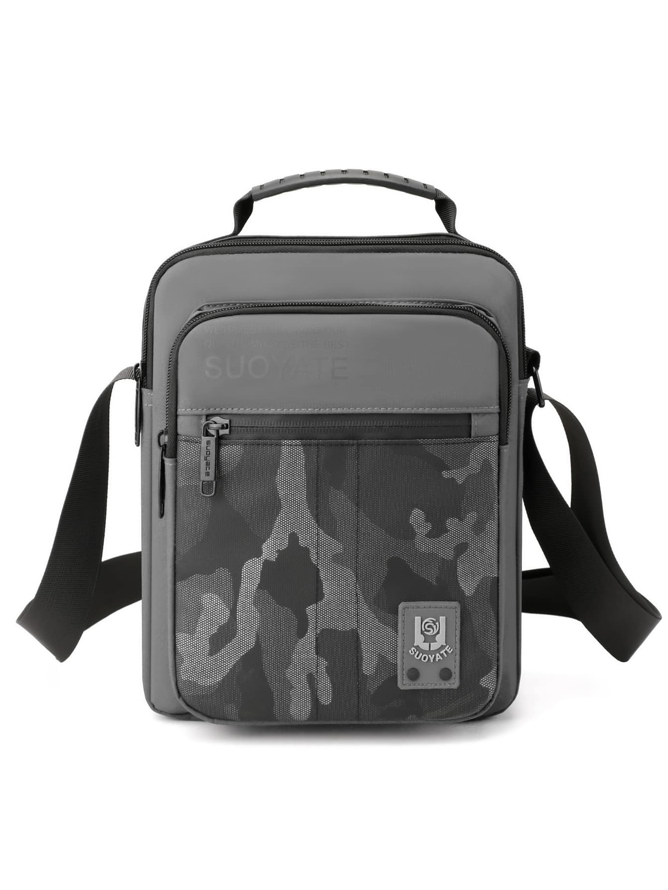 Hombres Bolsa cuadrada con estampado de camuflaje con diseño de parche de letra - Gris - Ver 1