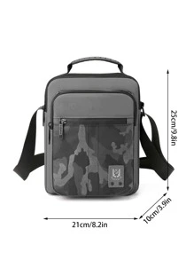 Hombres Bolsa cuadrada con estampado de camuflaje con diseño de parche de letra - Gris - Ver 6