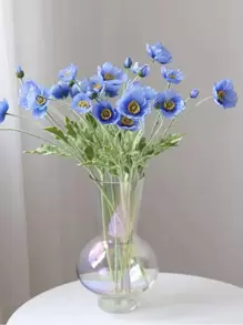 1pc Artificial Blue Poppy Flower Bouquet, Home Decoration - Blue - View 1