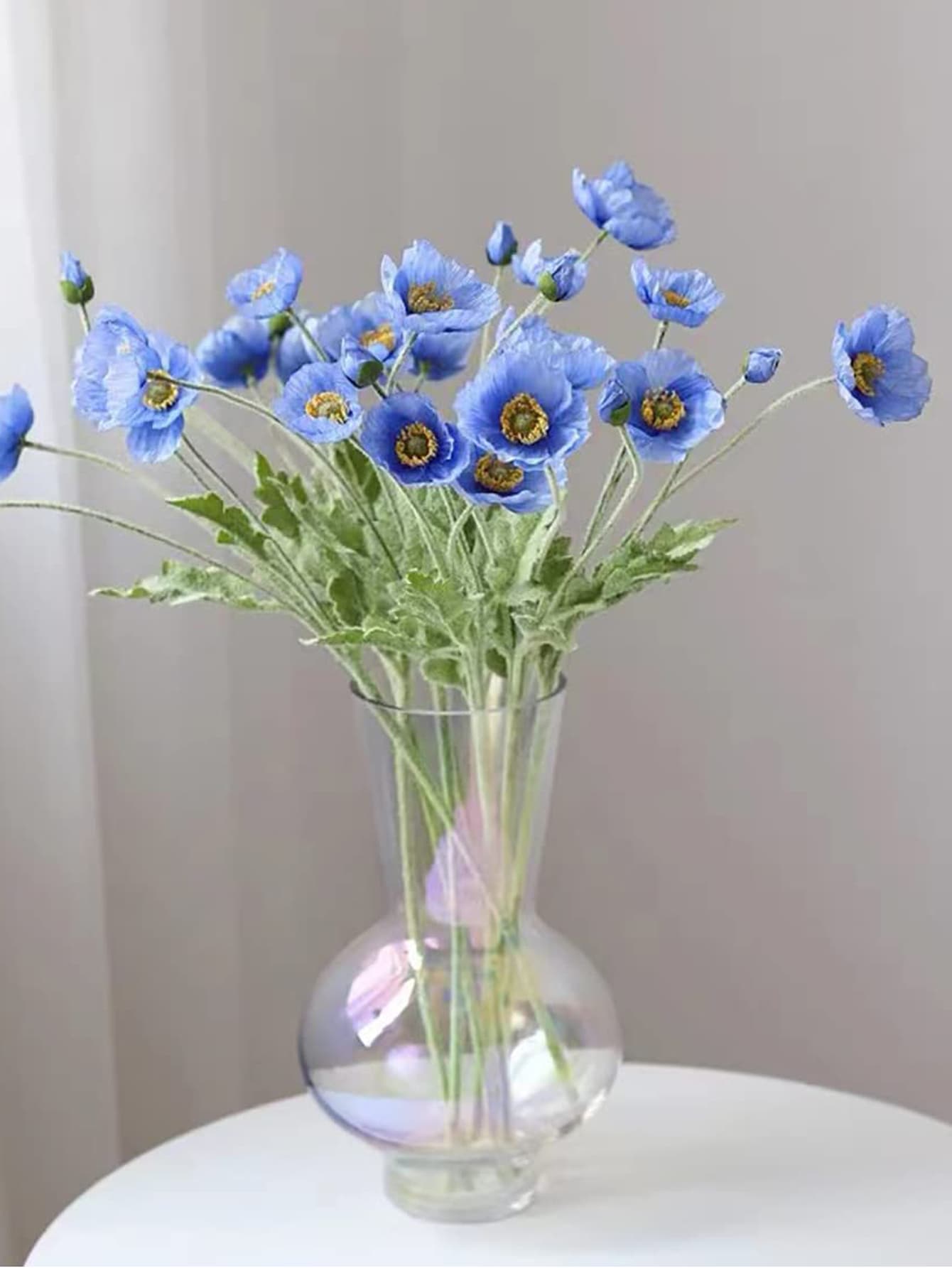 1pc Artificial Blue Poppy Flower Bouquet, Home Decoration - Blue - View 1